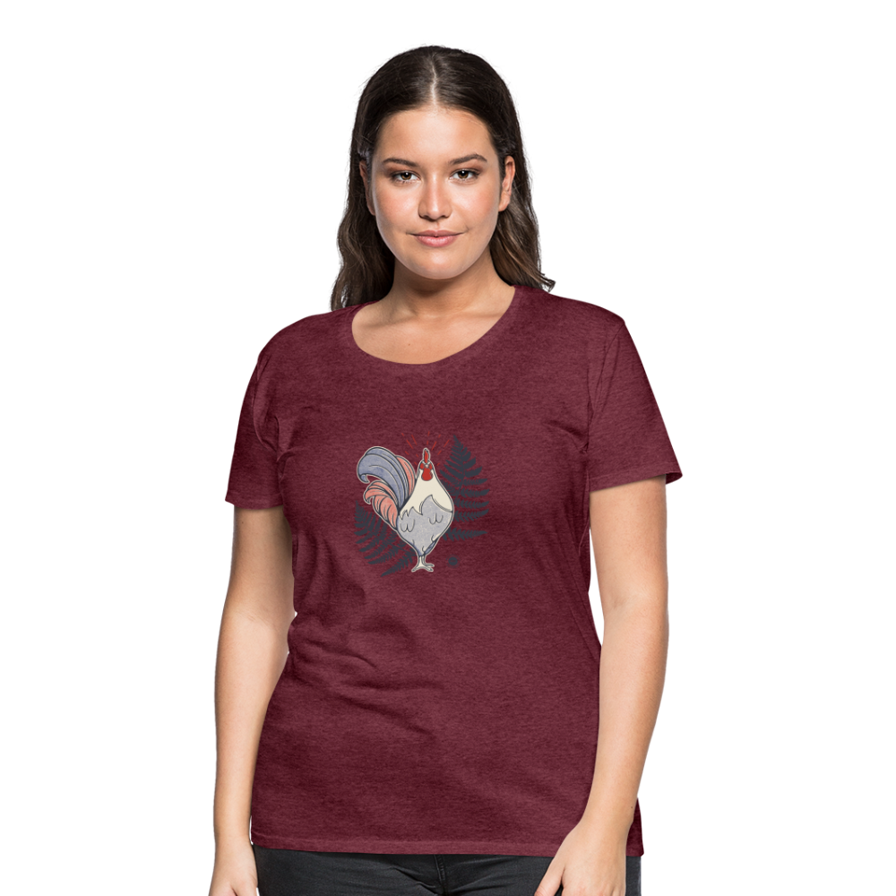 T-shirt Femme Coq et Fougères - rouge bordeaux chiné