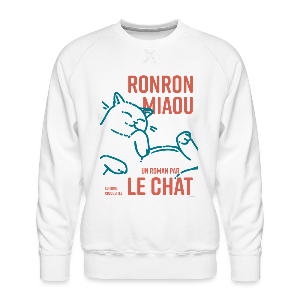 Sweat Homme - ronron miaou chat - blanc