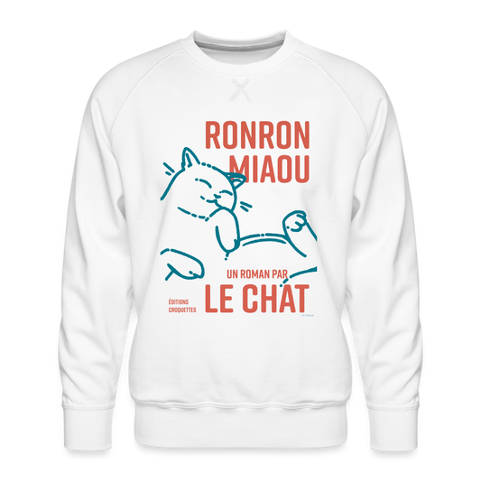 Sweat Homme - ronron miaou chat - blanc