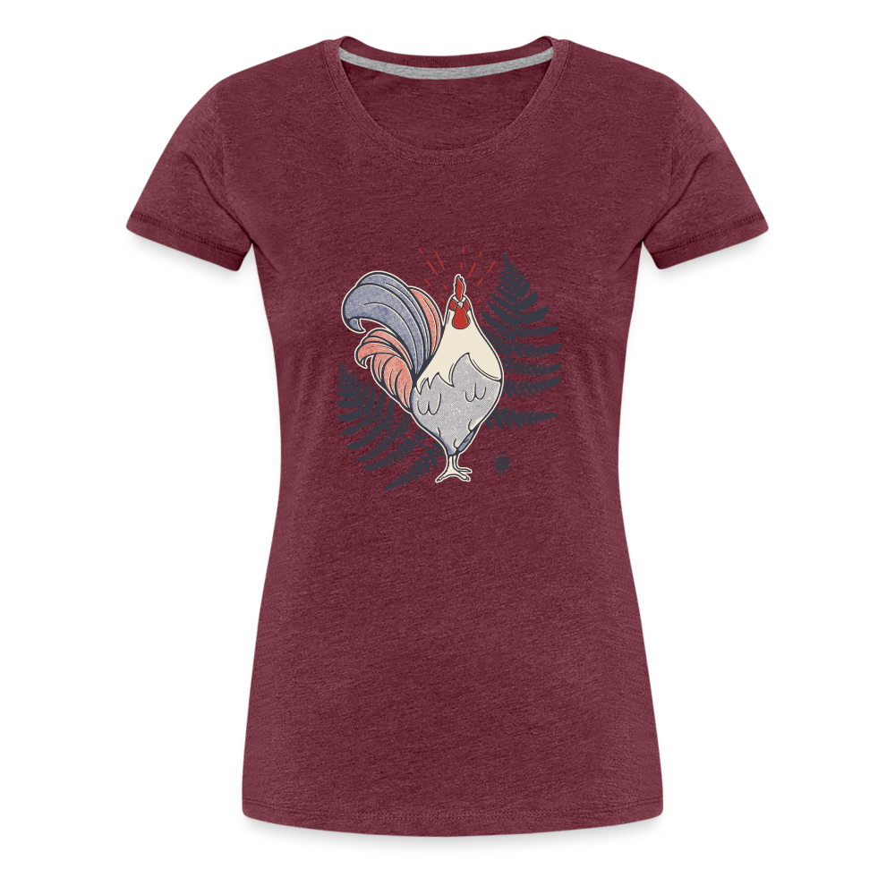 T-shirt Femme Coq et Fougères - rouge bordeaux chiné