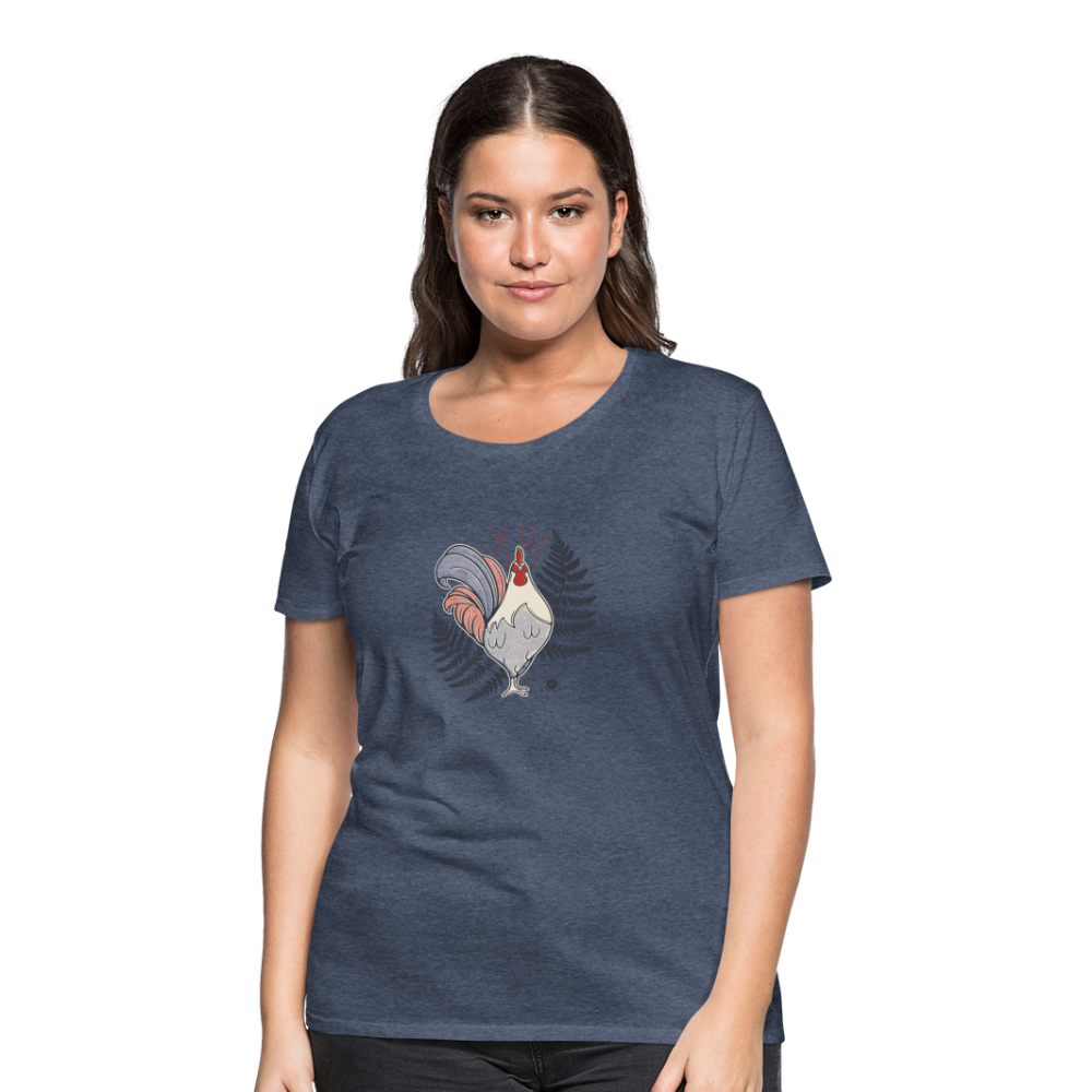 T-shirt Femme Coq et Fougères - bleu chiné