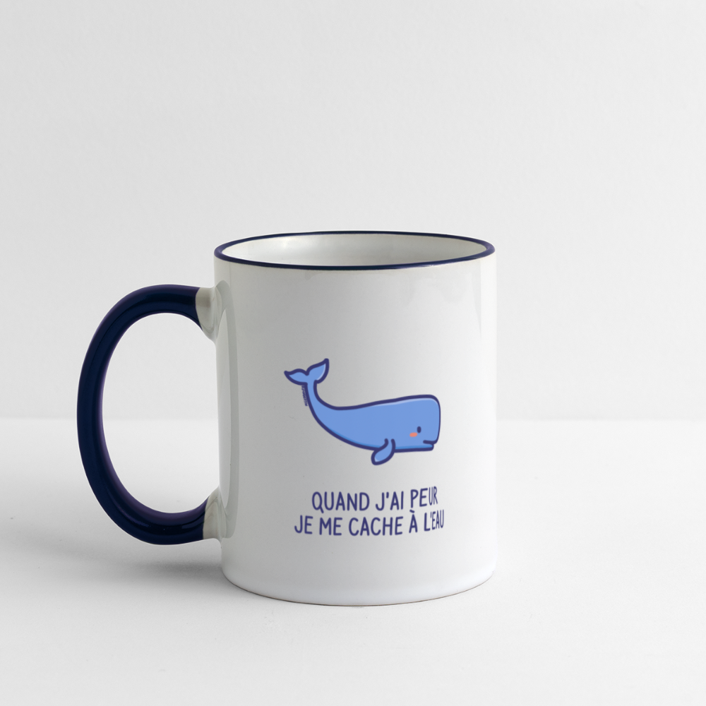 Mug quand j'ai peur je me cache à l'eau - blanc/bleu cobalt