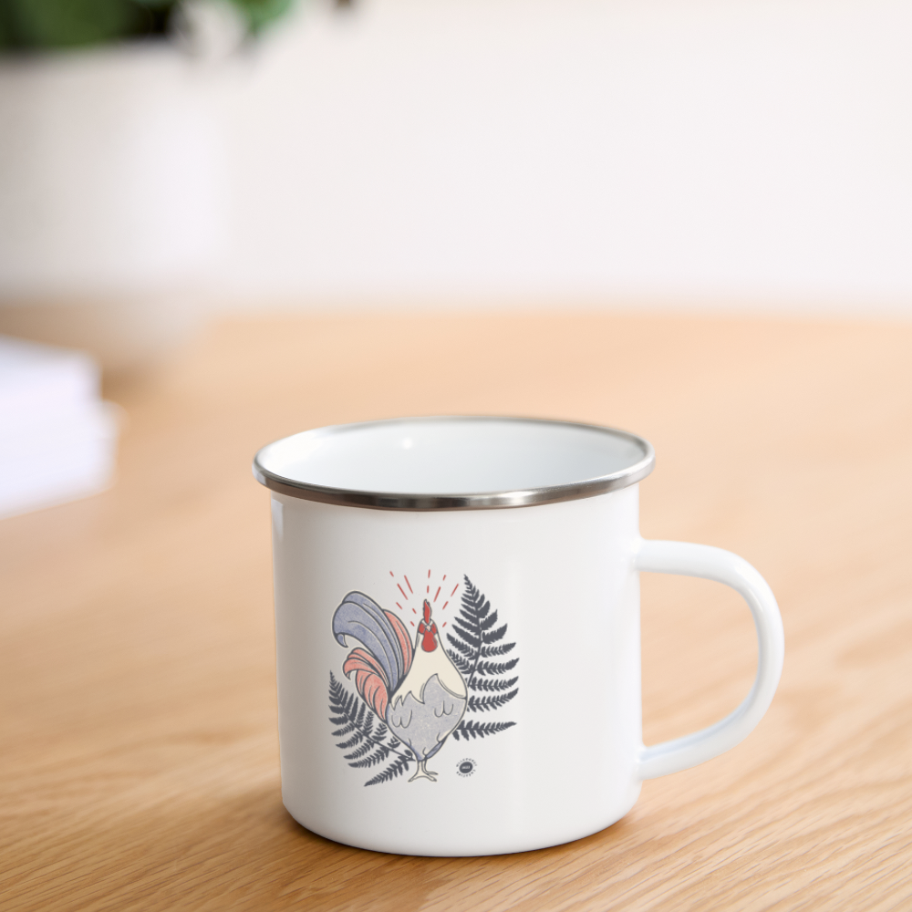 Mug émaillé Coq et fougères - blanc