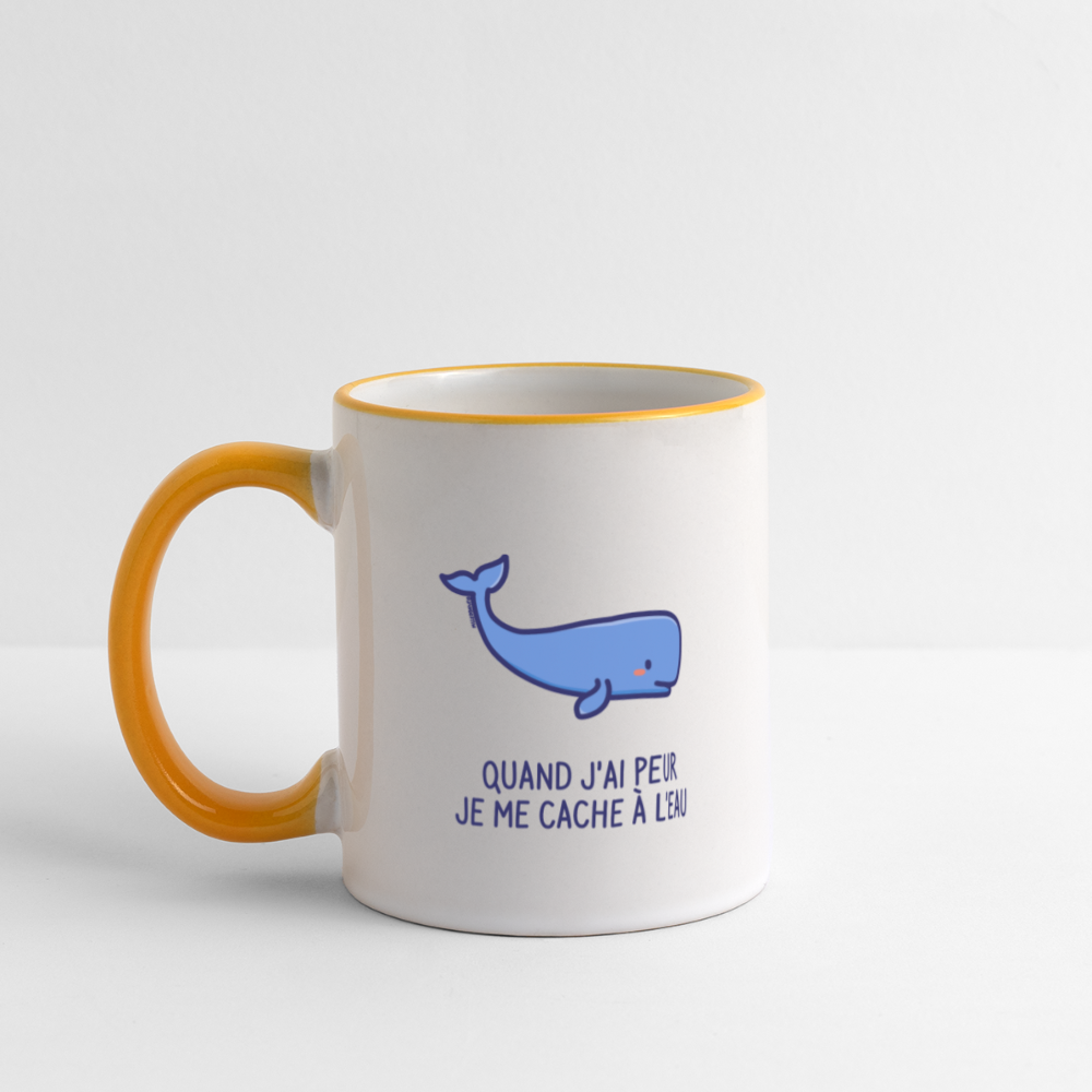 Mug quand j'ai peur je me cache à l'eau - blanc/jaune