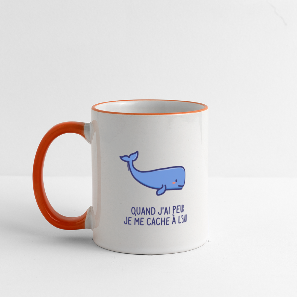 Mug quand j'ai peur je me cache à l'eau - blanc/orange