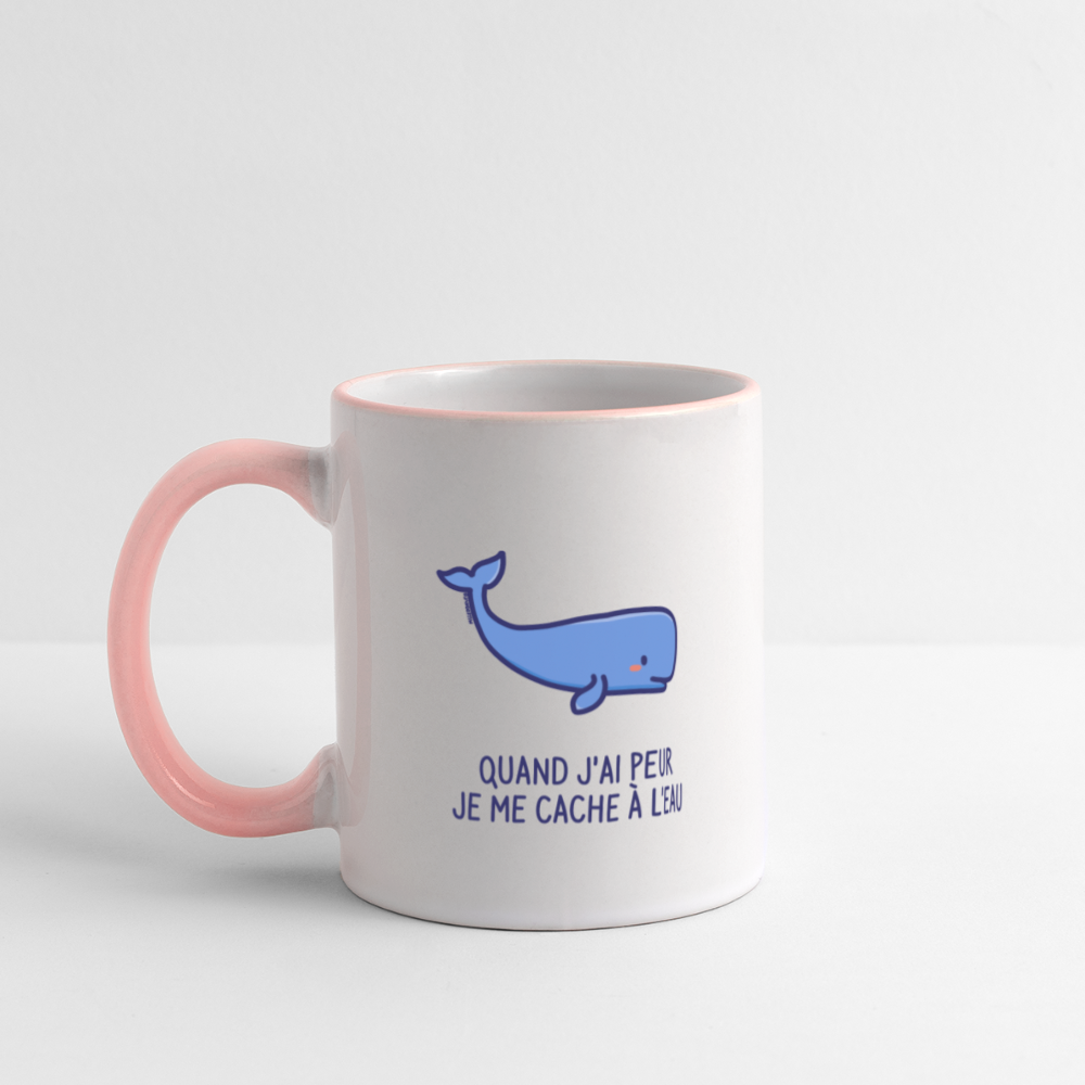 Mug quand j'ai peur je me cache à l'eau - blanc/rose