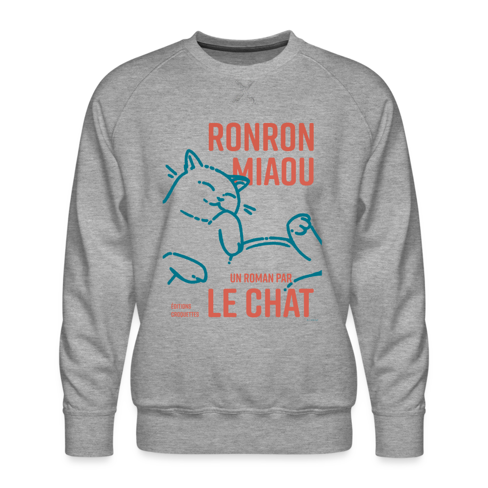 Sweat Homme - ronron miaou chat - gris chiné