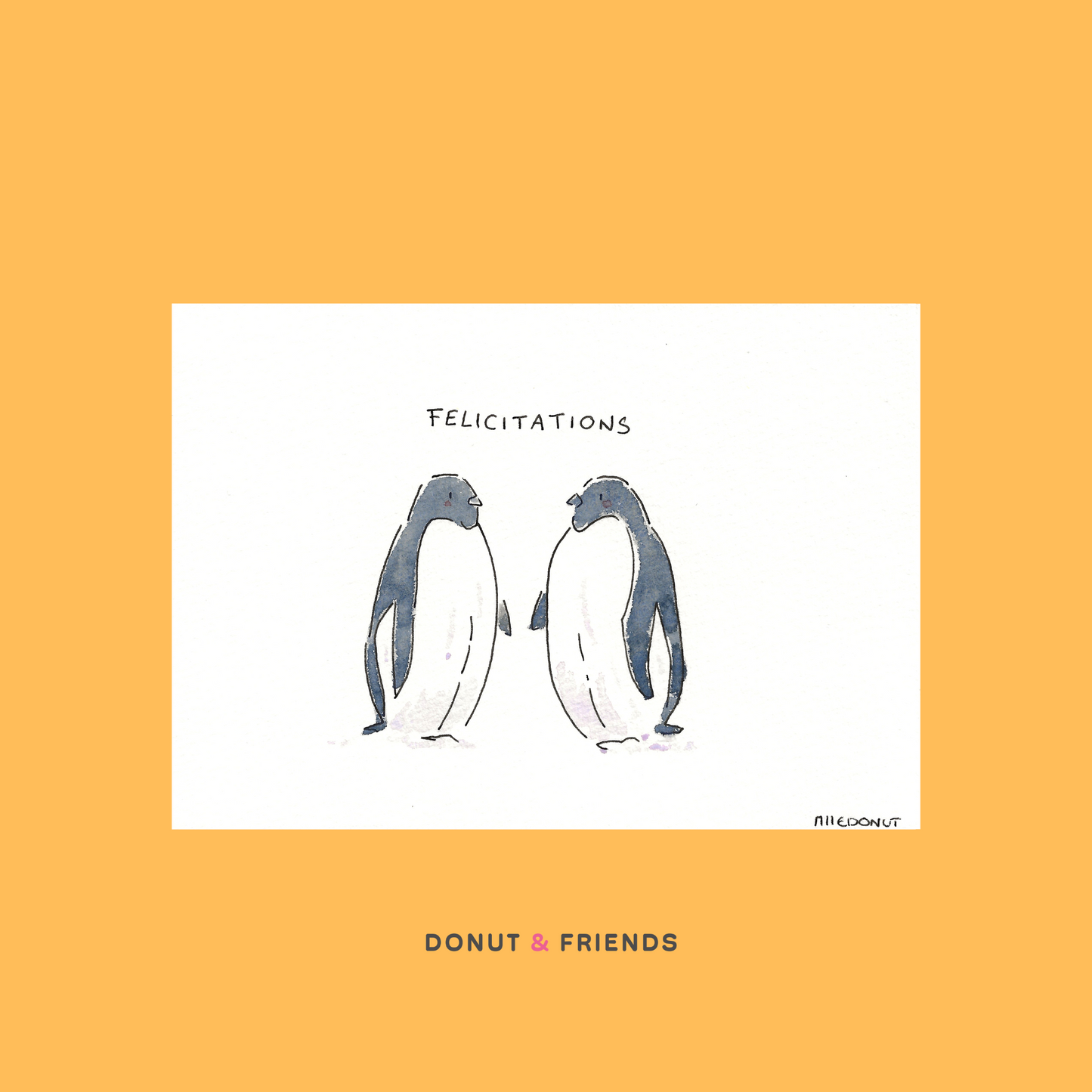 A6 Penguins Card - Congratulations - Hand Painted