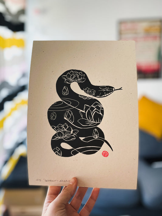 Snake - Original Linocut