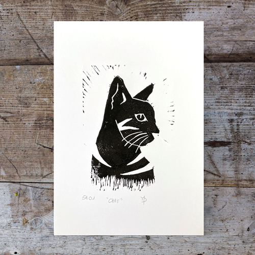 Cat - Linocut - hand pressed