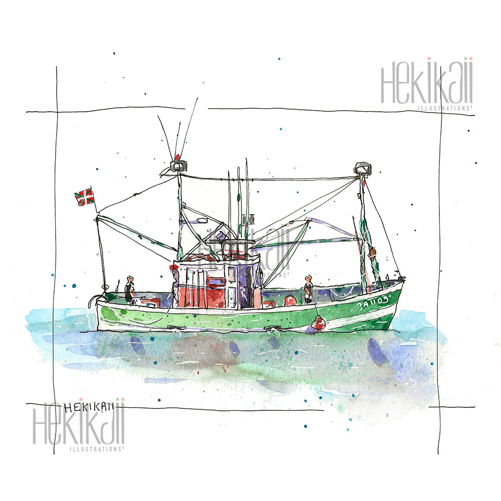 Basque fishing boat - watercolor - pre-order