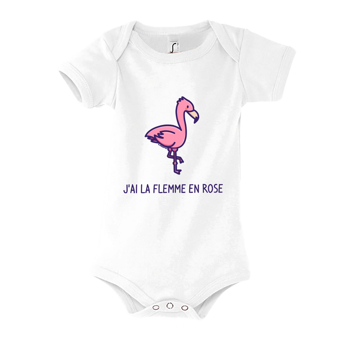 Body 100 % Coton - J'ai la flemme en rose - Flamant Rose