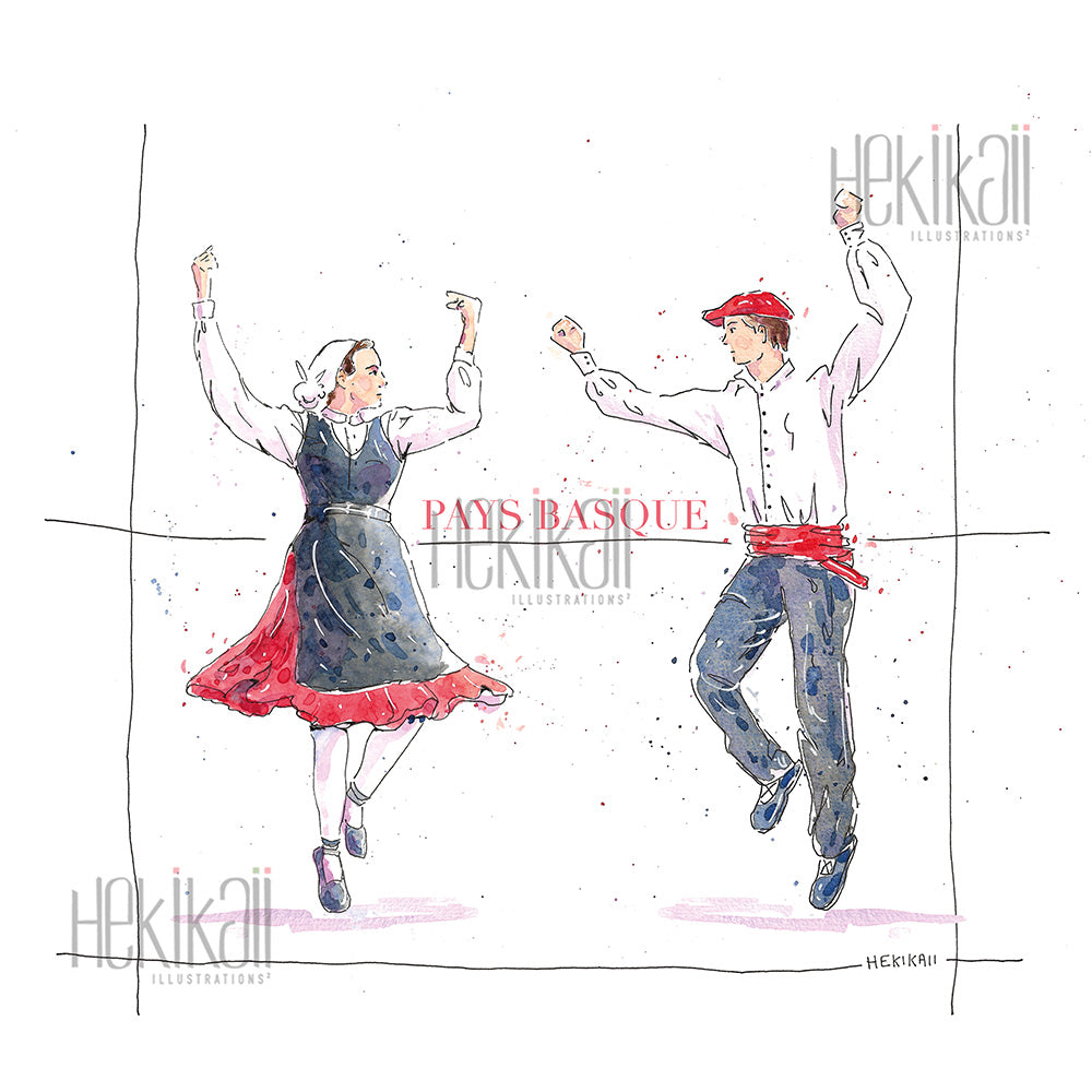 Basque dancers - watercolor - pre-order