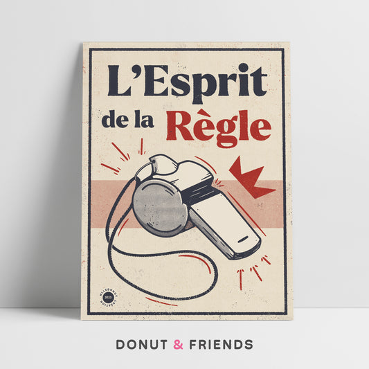 Affiche rugby, l'esprit de la règle avec un sifflet, style vintage