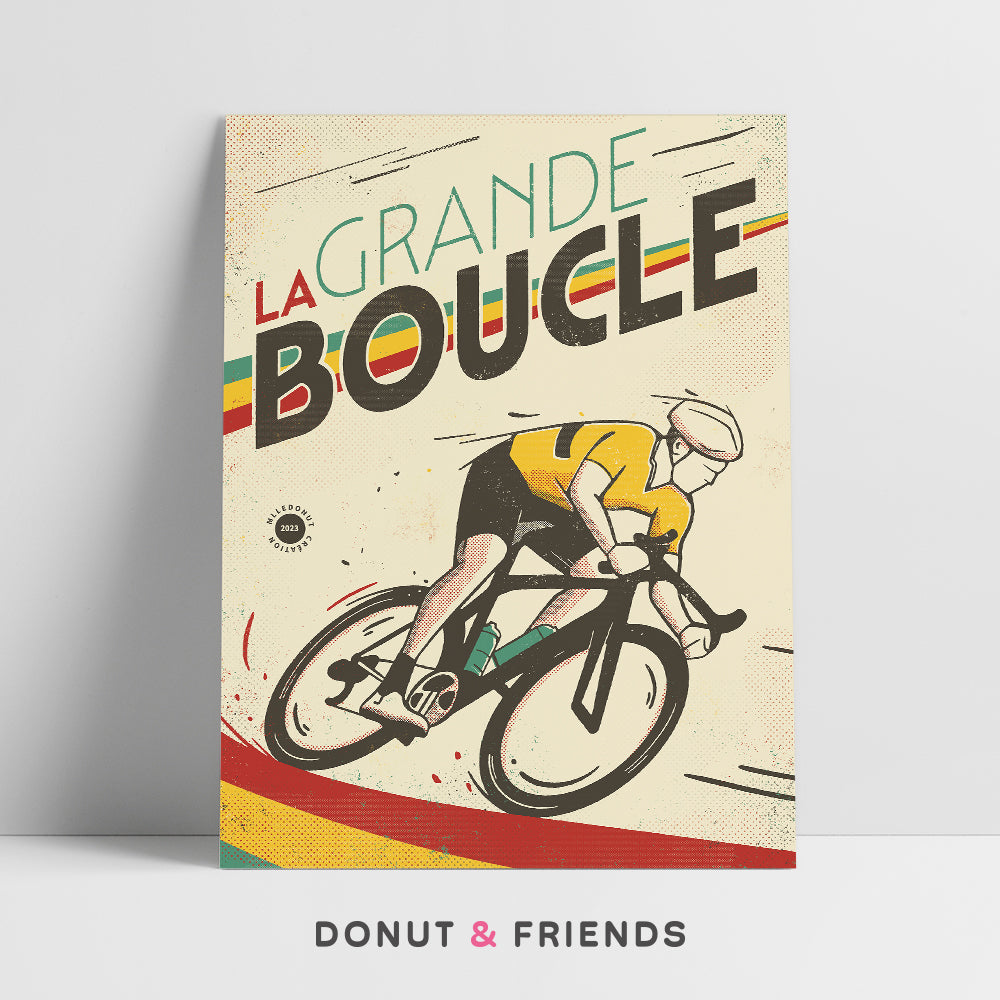 Affiche Vélo vintage la grande boucle, coureur cycliste en descente