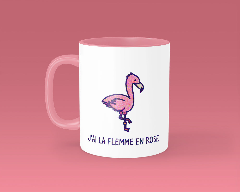 Mug humour j'ai la flemme en rose - flamant rose