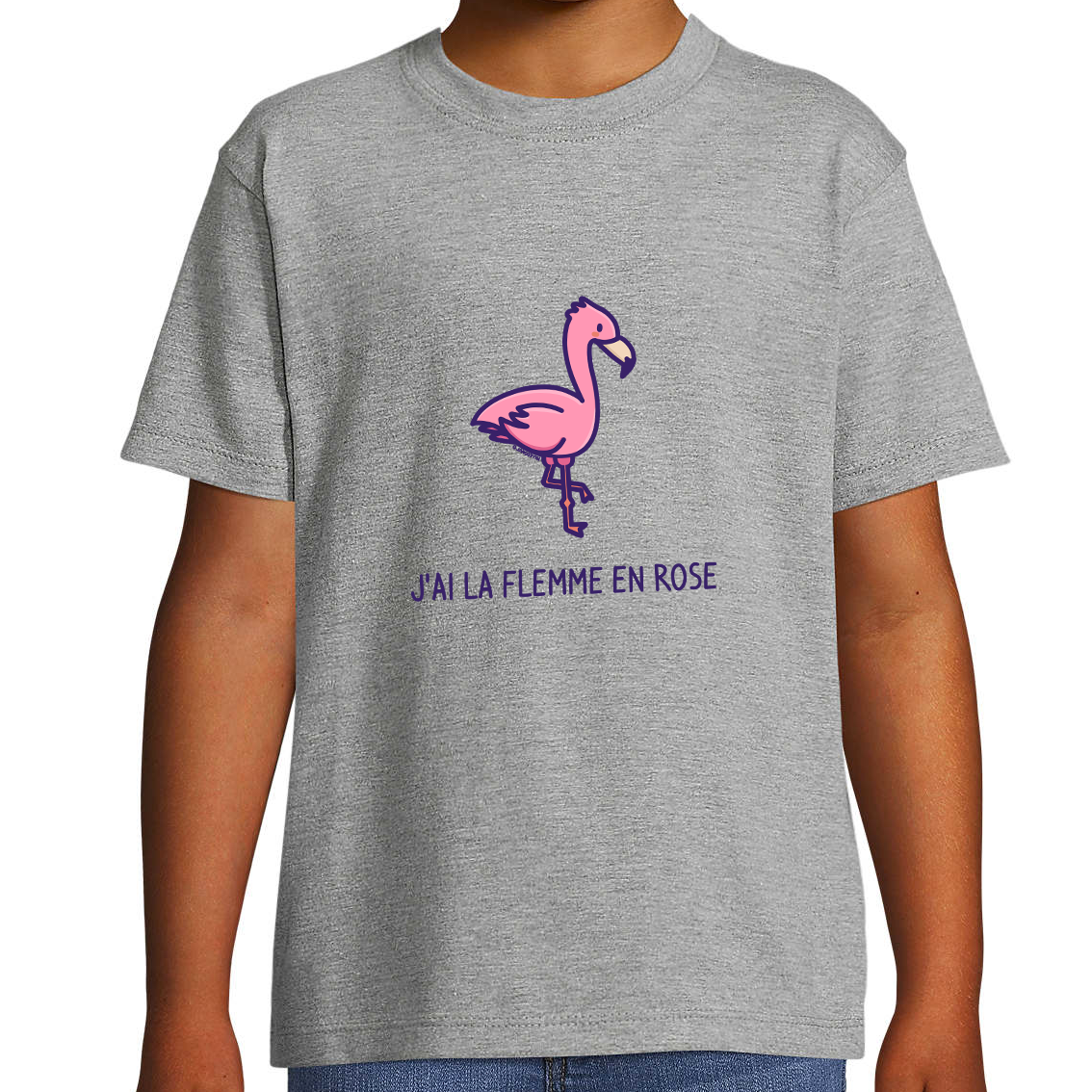 T-shirt enfant - J'ai la flemme en rose - Flamant Rose