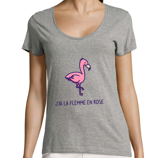 T-shirt Femme - J'ai la flemme en rose - Flamant Rose