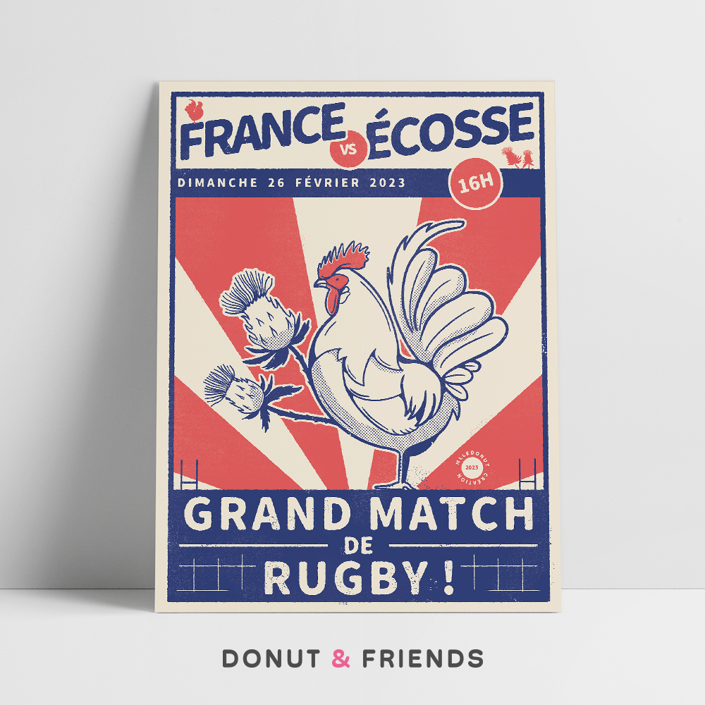 Affiche rugby France Ã‰cosse coq et chardons