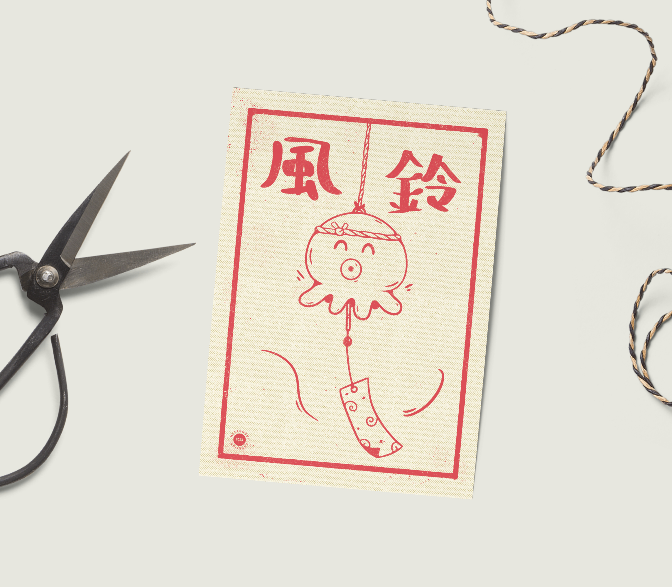 Carte postale japonaise format A5 carillon Ã  vent japonais en forme de poulpe